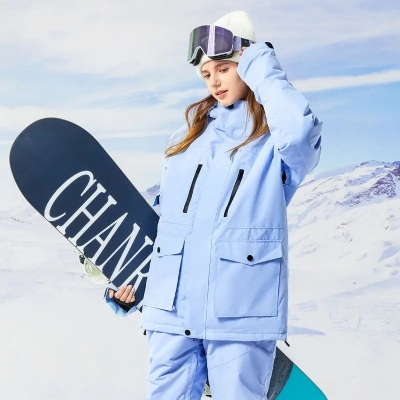 Classical Cargo Snowboarding Jacket Women Solid Color Ski Coat
