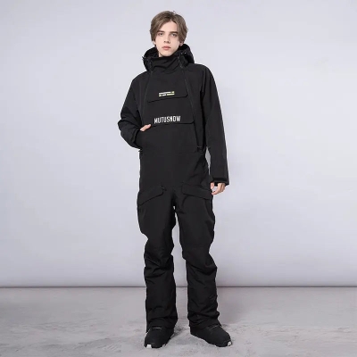 Unisex Ski Onesie Overalls Winter Hooded One-piece Snow Jumpsuits 