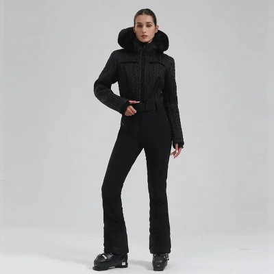 Extremely Warm One-piece Snowsuits Women Hooded Fur Collar Ski Wear
