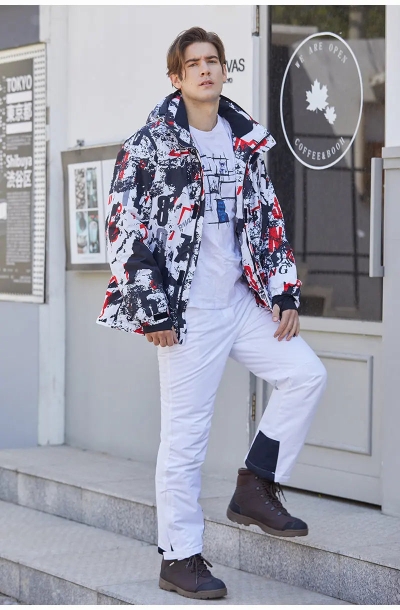 Men Classical Printed Ski Snowboard Insulated Jacket & Bib Pants