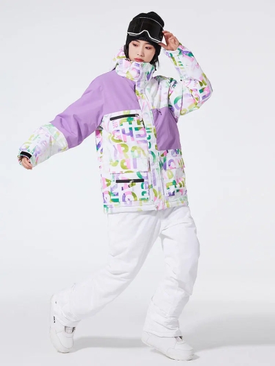 Unisex Patchwork Ski Snow Jacket & Bibs Outdoor Snowwear