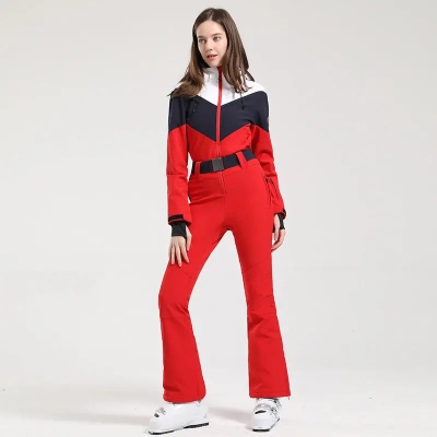 Retro Women One Piece Ski Jumpsuits New Slim Fit Snowsuits 