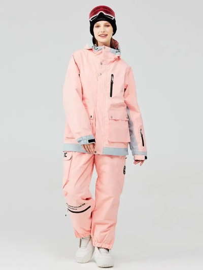 Pink Ski Snowboard Jacket & Pants Set Loose Fit Sportswear-US ONLY