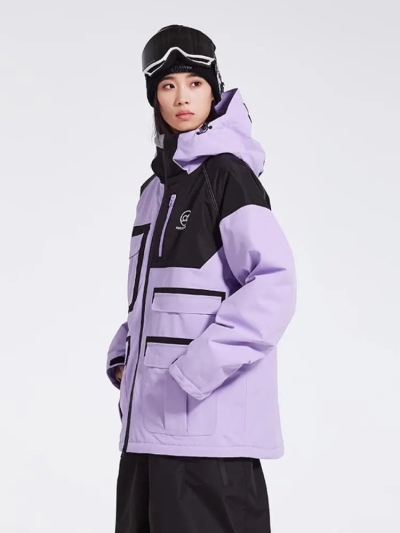 Unisex Insulated Cargo Ski Jacket Colorblock Snowboarding Coat