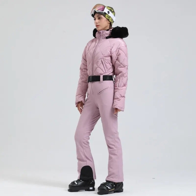 Women Chic One-piece Down Snowsuits Slim Fit Ski Outwear