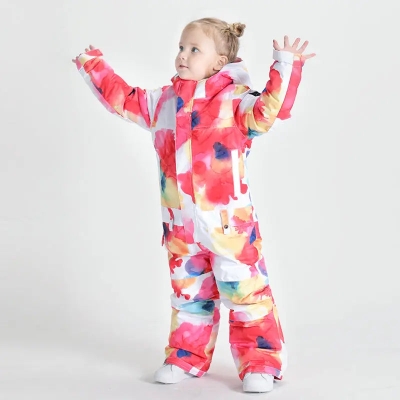 Kids Flower Printed One Piece Ski Suit