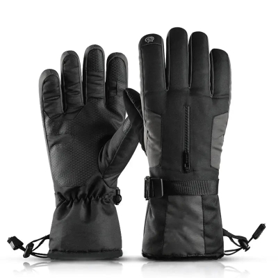 HOTIAN 1 pair Men Drawstring Ski Gloves With Top Zip