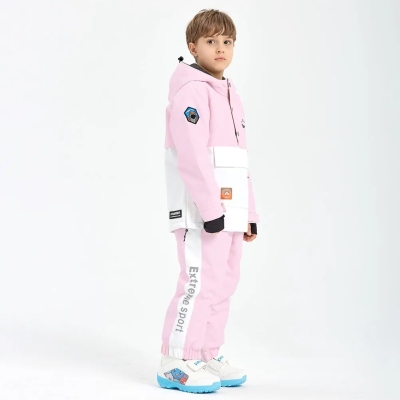 Unisex Color Blocked Button-up Snowsuits 2 Pieces Winter Coat & Pants