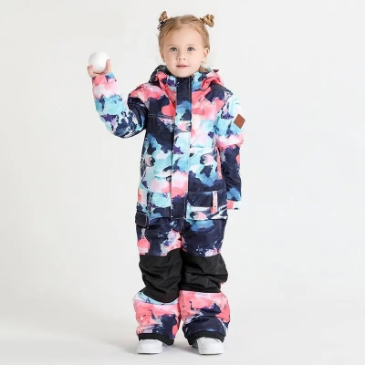 Kids Colorful One Piece Ski Suit Baby Outdoor Warm Ski Jumpsuits