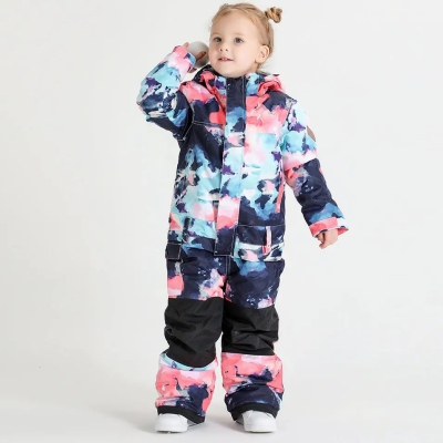Kids Colorful One Piece Ski Suit Baby Outdoor Warm Ski Jumpsuits