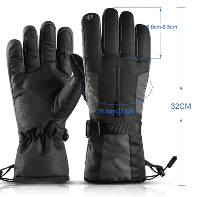 HOTIAN 1 pair Men Drawstring Ski Gloves With Top Zip
