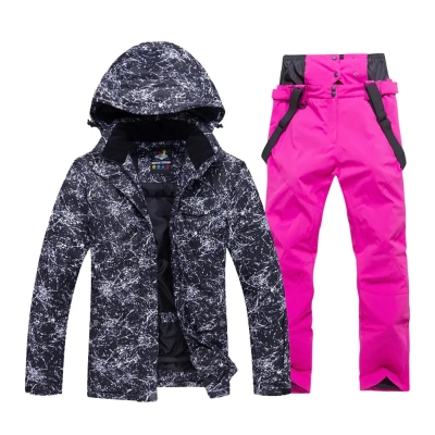 Unisex Snowboard Ski Jacket and Pants Set Marble Pattern