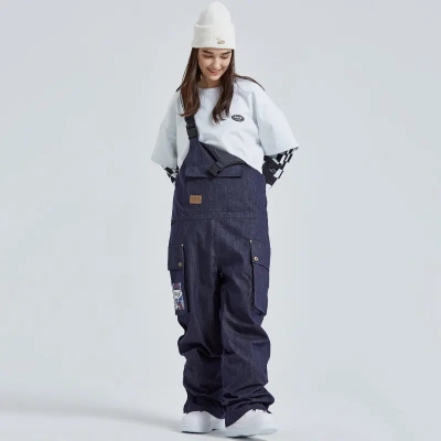 Unisex Denim Snow Bibs Pants