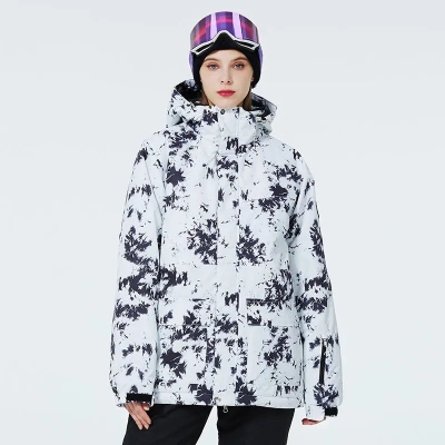 Women Hooded Insulated Snow Jacket Printed Ski Coat for Outdoor Sports
