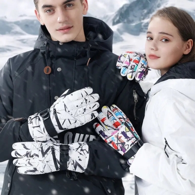 1pair Unisex Geometric Pattern Snowboard Ski Gloves