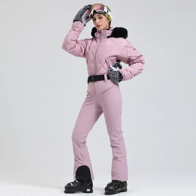 Women Chic One-piece Down Snowsuits Slim Fit Ski Outwear