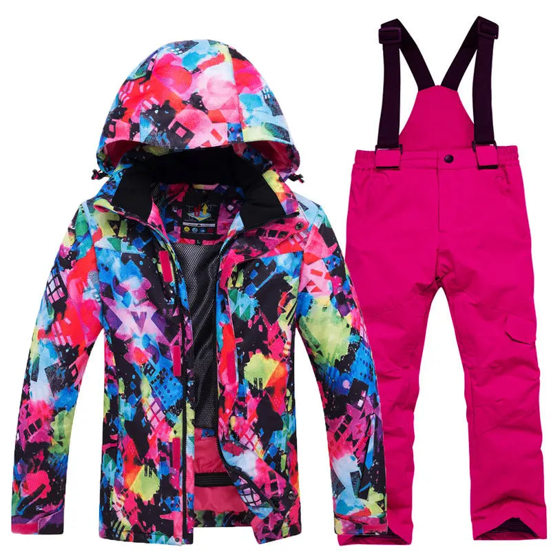 Kids Snowsuit Ski Pants Jacket Waterproof Snowbibs for Boys Girls