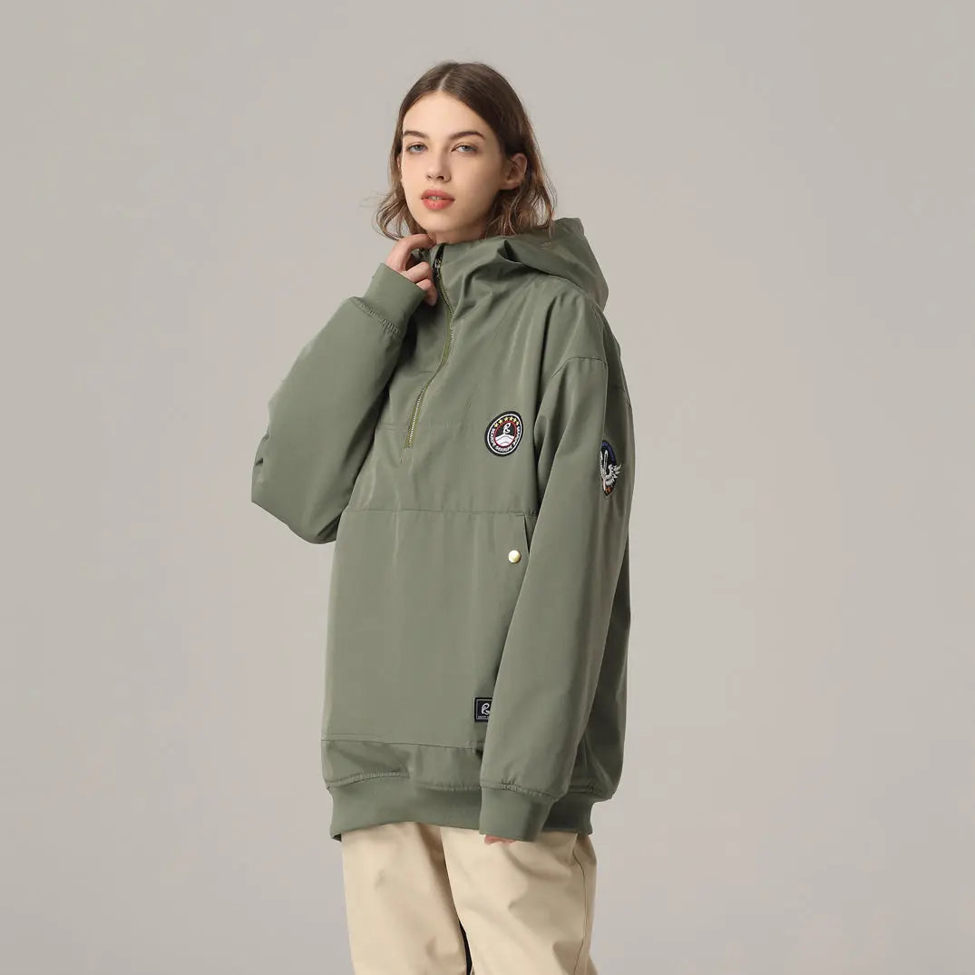 Unique Embroidery Hooded Ski Jacket Casual Outdoor Pullover