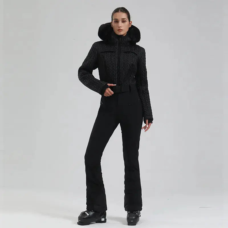 Extremely Warm One-piece Snowsuits Women Hooded Fur Collar Ski Wear