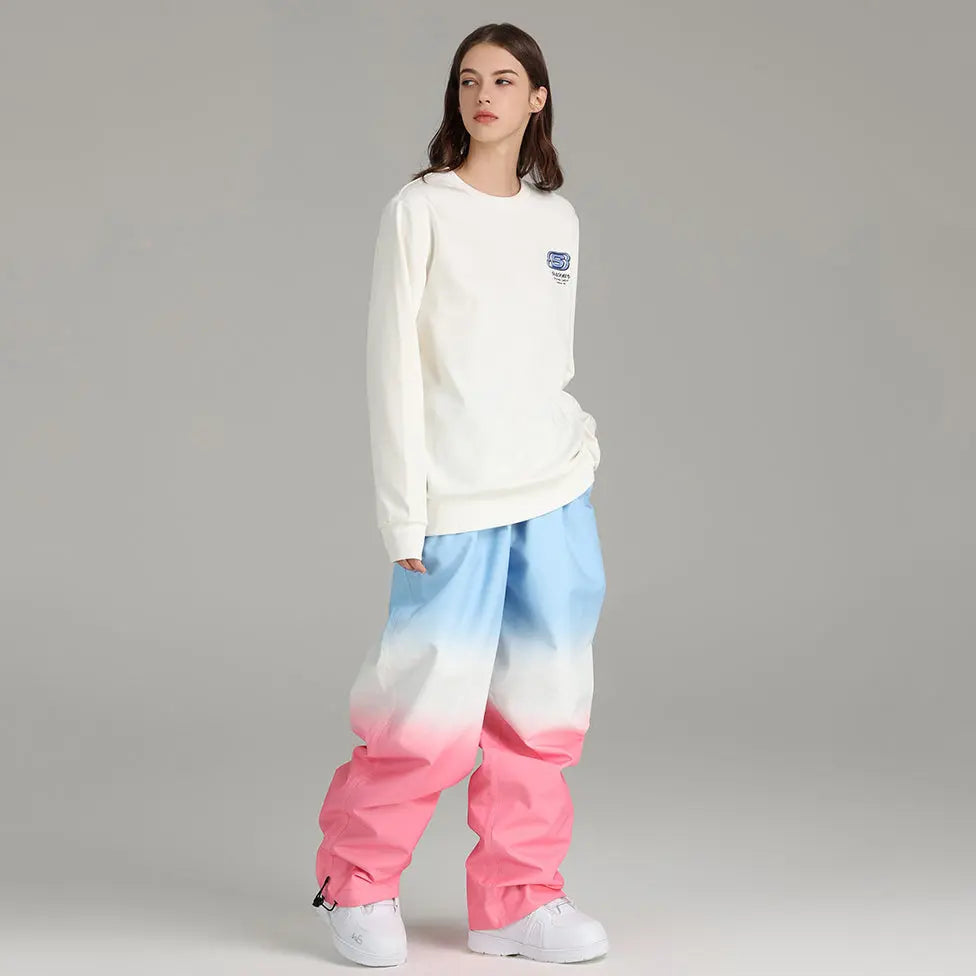 Couple Gradient Ski Pants for Outdoor Sports Baggy Trousers