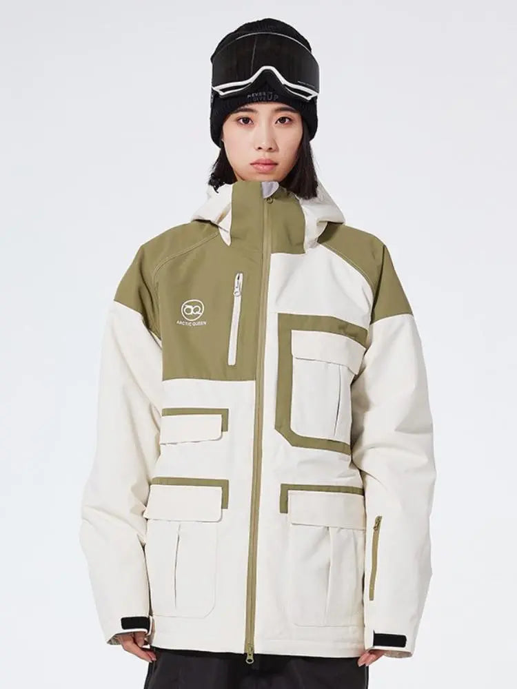 Unisex Insulated Cargo Ski Jacket Colorblock Snowboarding Coat