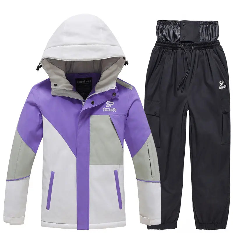 Children Insulated Colorblock Snow Jacket & Matched Pants