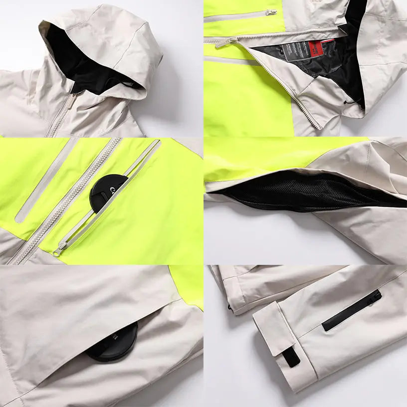 Men Neon Colorblock Hooded Ski Jacket&nbsp;Durable Snow Coat