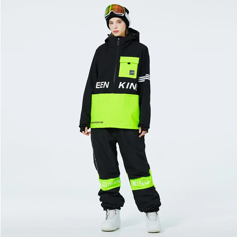 Matched Couple Half-zip Hooded Ski Jacket & Baggy Pants Set&nbsp;