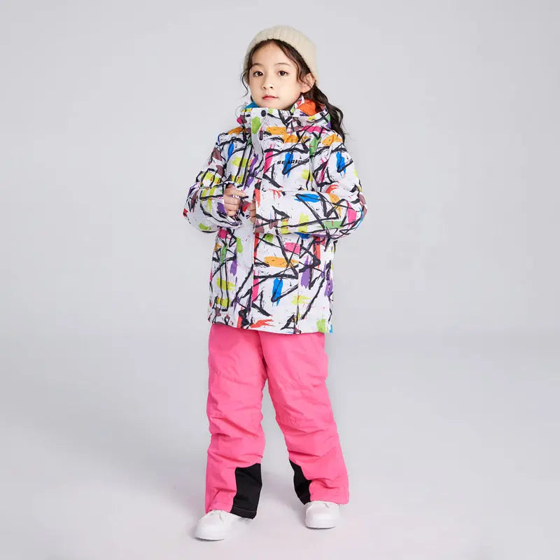 Kids Outdoor Snow Jacket & Pants 2 Pcs Winter Warm Snowsuits