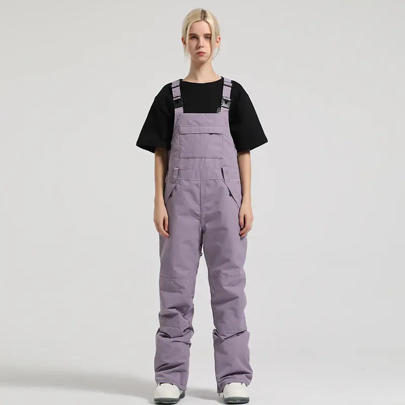 Stylish Snow Bibs Solid Colod Cargo Snowboard Overalls Pants