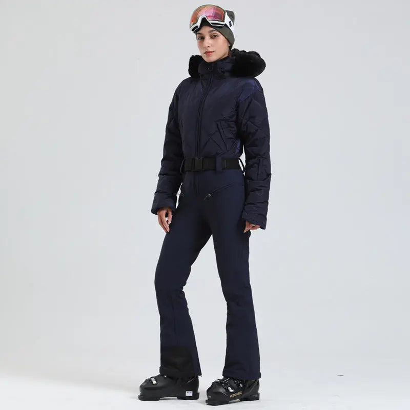 Women Chic One-piece Down Snowsuits Slim Fit Ski Outwear