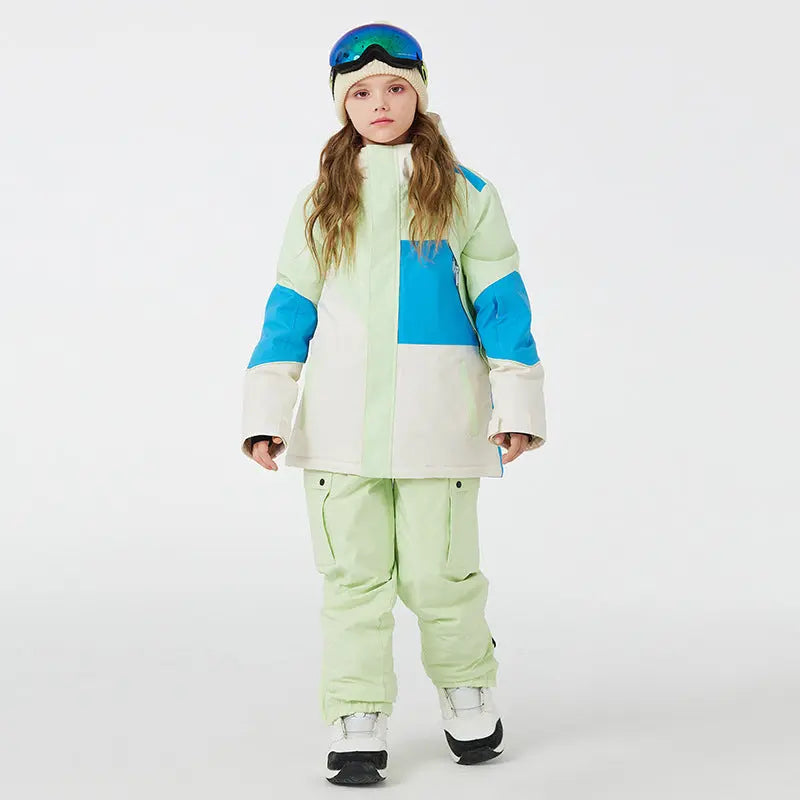Children Insulated Colorblock Snow Jacket & Matched Pants