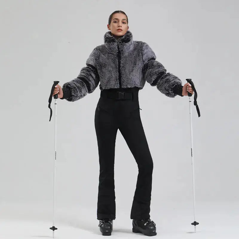 Ladies Tight One-piece Ski Jumpsuits Black/L