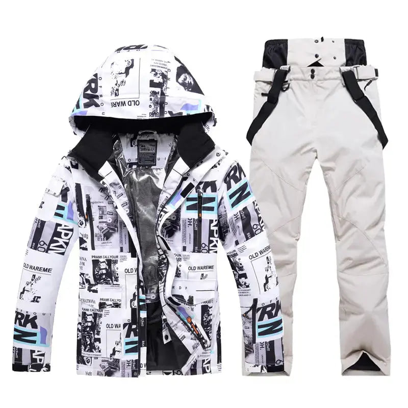 Mens Waterproof Printed Ski Jccket & Blue Pants&nbsp;2 Pieces-US ONLY