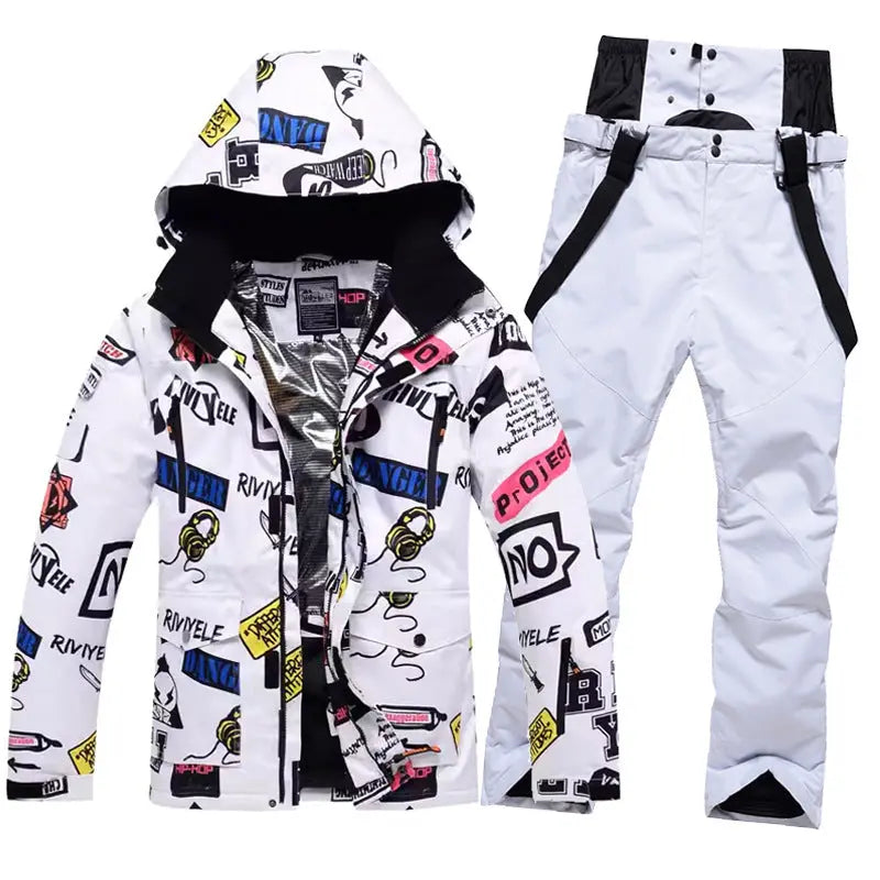 Men Graffiti Graphic Ski Jacket & Pants Set