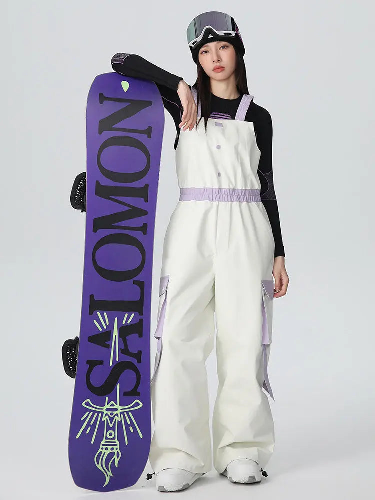 Women's High Waist Snow Bib Overalls Baggy Ski Pants