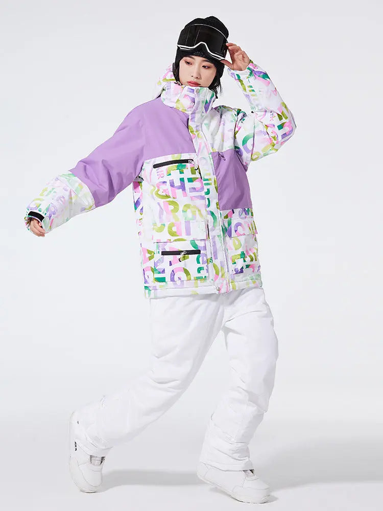 Unisex Patchwork Ski Snow Jacket & Bibs Outdoor Snowwear