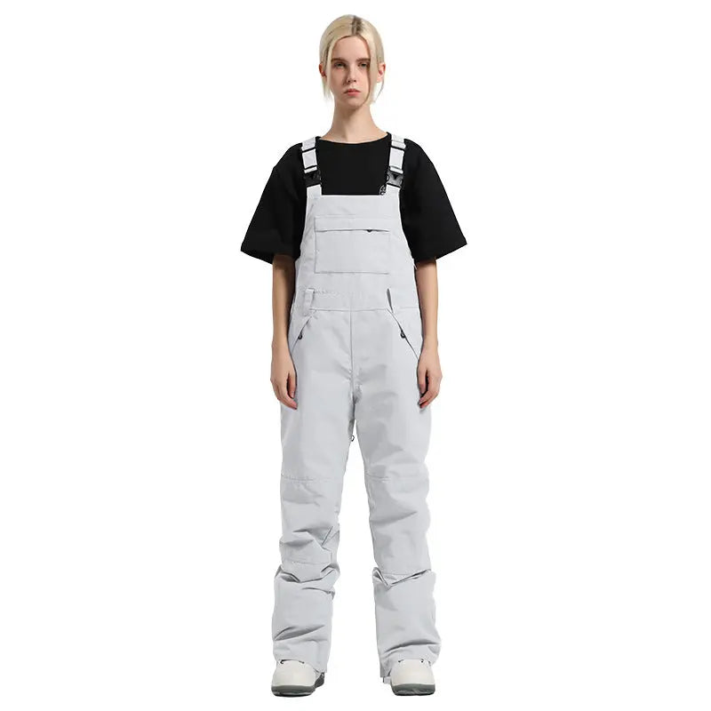 Stylish Snow Bibs Solid Colod Cargo Snowboard Overalls Pants