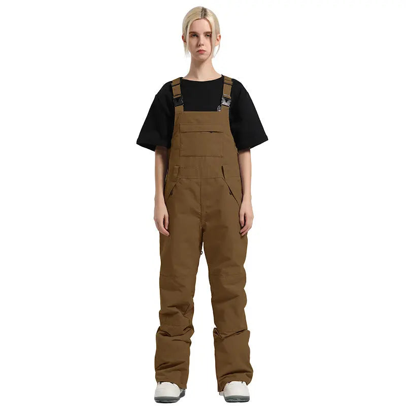 Stylish Snow Bibs Solid Colod Cargo Snowboard Overalls Pants