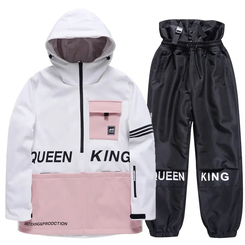 Matched Couple Half-zip Hooded Ski Jacket & Baggy Pants Set&nbsp;