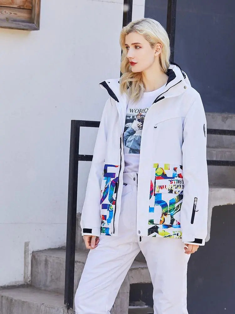 Women Printed Ski Jackets Fashion Snowboarding Coat Streetwear