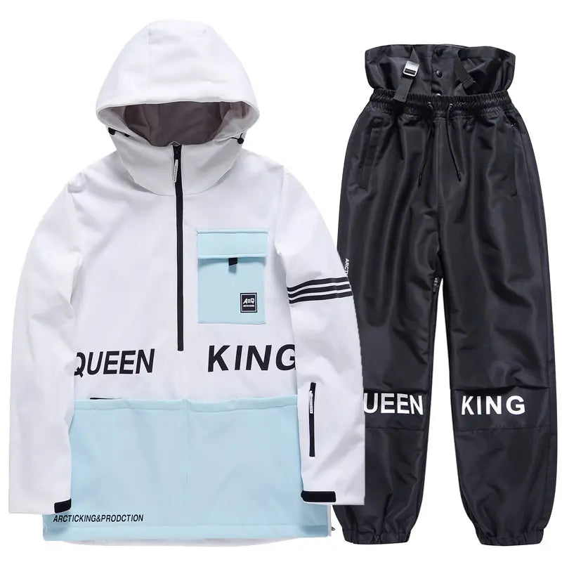 Matched Couple Half-zip Hooded Ski Jacket & Baggy Pants Set&nbsp;
