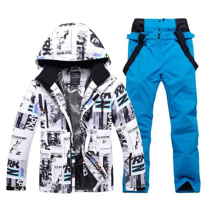 Mens Waterproof Printed Ski Jccket & Blue Pants&nbsp;2 Pieces-US ONLY