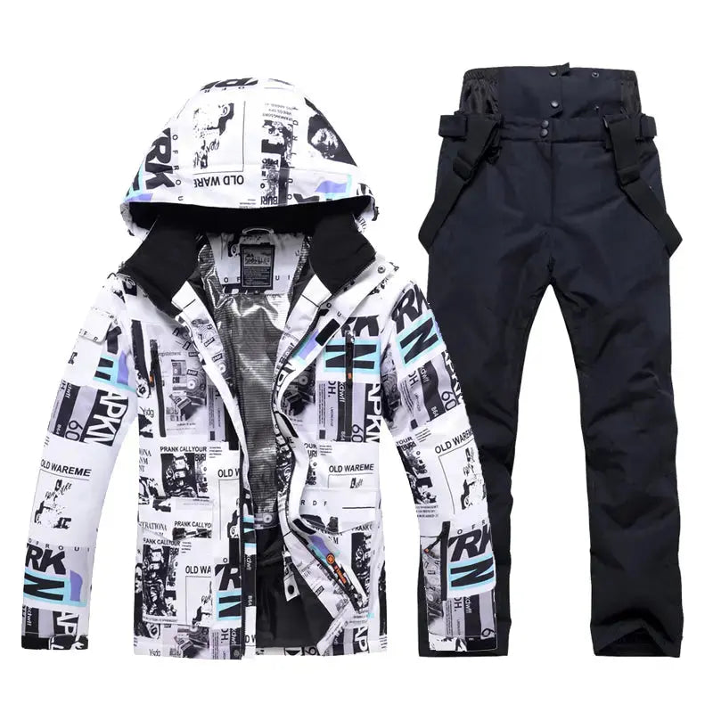 Mens Waterproof Printed Ski Jccket & Blue Pants&nbsp;2 Pieces-US ONLY
