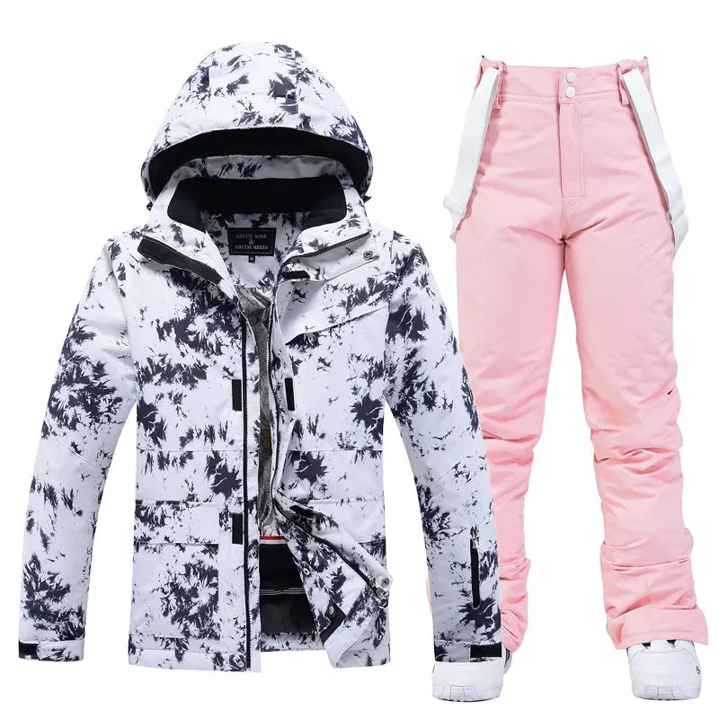 Women Ski Snow Suits Printed Insulated jacket & Bibs Pants Set&nbsp;