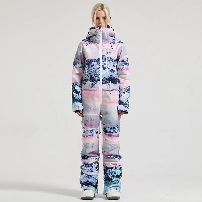 Stylish One-piece Ski Suits Slim Fit Zipper Closure Snowsuits