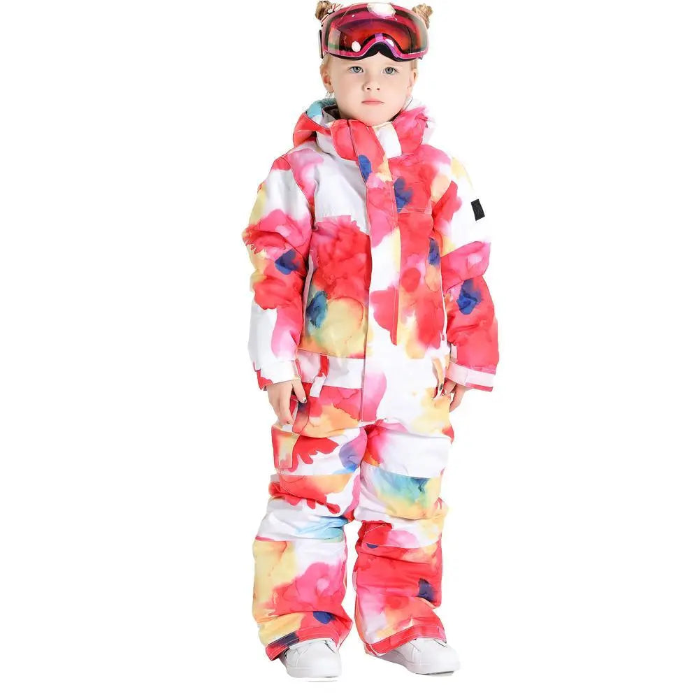 Kids Flower Printed One Piece Ski Suit