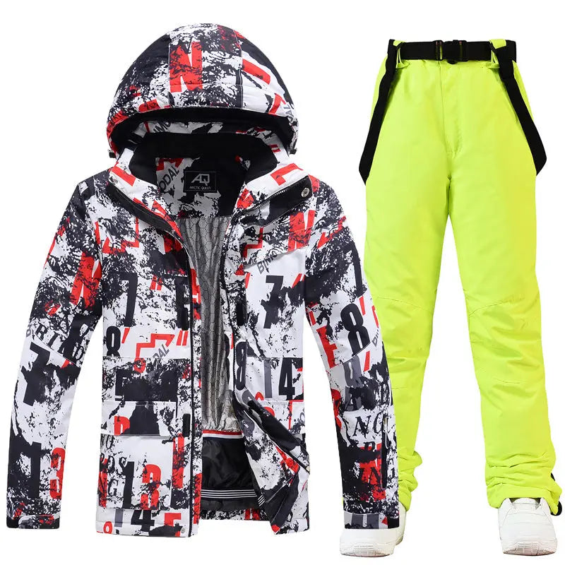 Men Classical Printed Ski Snowboard Insulated Jacket & Bib Pants