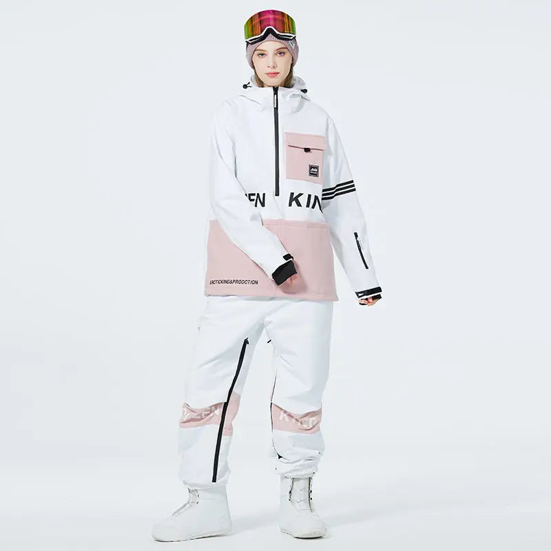 Matched Couple Half-zip Hooded Ski Jacket & Baggy Pants Set&nbsp;