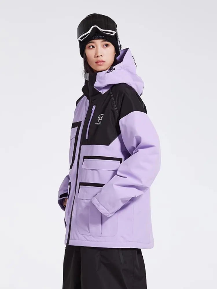 Unisex Insulated Cargo Ski Jacket Colorblock Snowboarding Coat